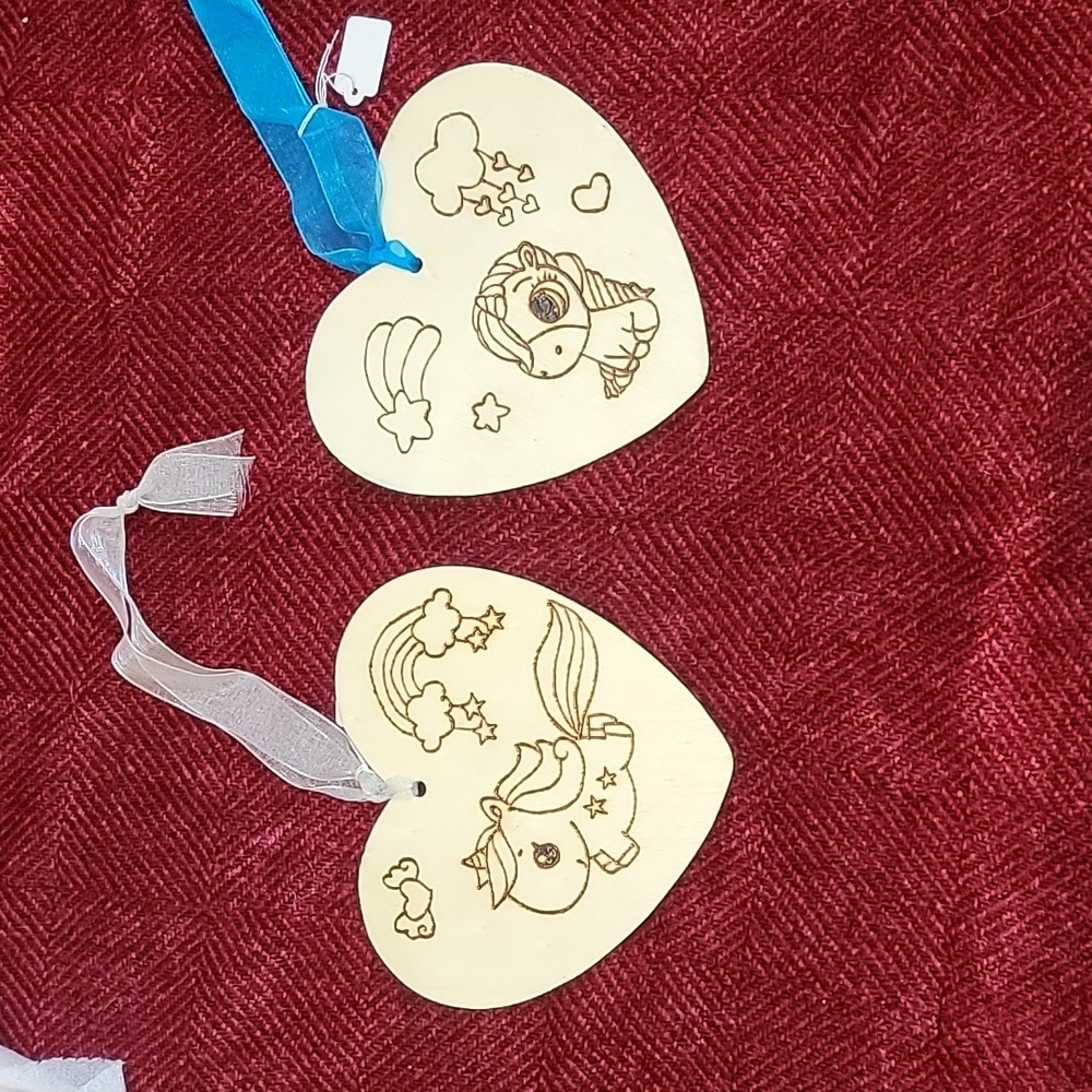 Unicorn pyrography hearts